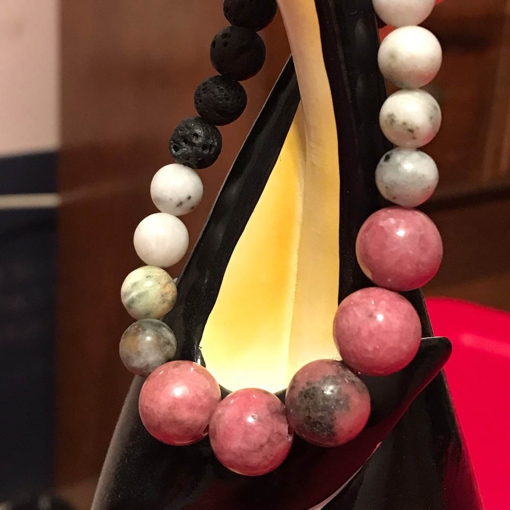 Jade, Rhodonite and Lava bead bracelet